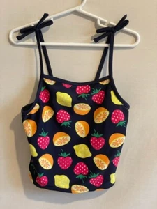 Gap Kids Girls Blue Fruit (Lemon, Strawberry, Orange) Tankini Swim Top Sz M 8 - Picture 1 of 3