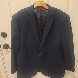 Calvin Klein Blazer Coat Jacket Men's 48R Blue Plaid Wool Two Button Glen Check - Picture 1 of 8