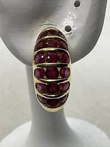 BEAUTIFUL Solid 13K Yellow Gold Channel Set Ruby Omega Back Earrings 6.6gr. - Picture 1 of 21