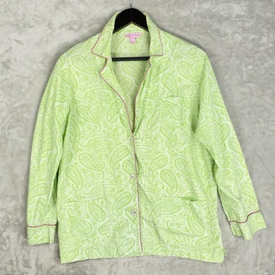 Lilly Pulitzer Women's Medium Green Pink LS Paisley 100% Cotton PJ Pajama Set - Image 1 of 4