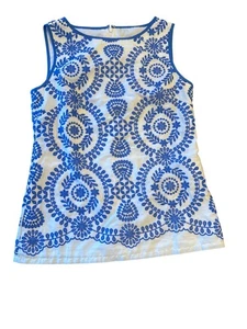 Jude Connally Collection Sleeveless Top XS Blue White Floral Embroidered Cotton - Picture 1 of 5