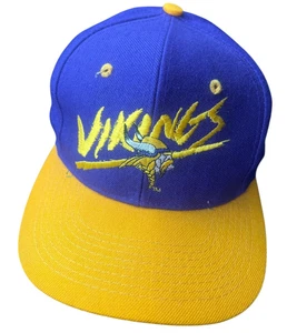 Vintage NFL Minnesota Vikings Hat Script AJD Snapback Purple Yellow One Size 90s - Picture 1 of 13