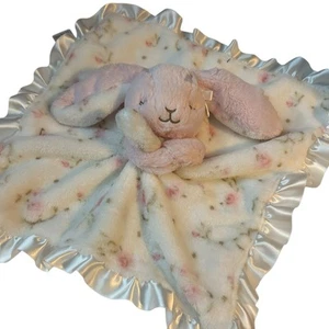 Little Me Snuggle Buddy Security Blanket Pink Bunny Lovie Satin Trim Roses Lovey - Picture 1 of 6