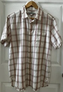 Outerknown Shirt Mens M Beige Plaid Button Up Short Sleeve Organic Cotton Linen - Picture 1 of 20
