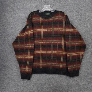 VINTAGE Club Room Sweater Mens XL Black Long Sleeve Plaid Shetland Wool 90s - Picture 1 of 9