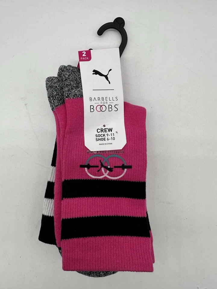NUEVO 2 PARES PUMA BARRA PARA TETAS MUJER CALCETINES CREW ROSA/NEGRO 9-11 Foto 1 de 4