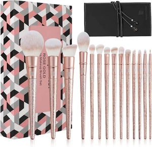Pennelli Make Up, 14 in Oro Rosa Pennelli Professionali Make Up, with Porta Penn - Foto 1 di 12