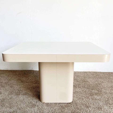 Postmodern White and Tan Lacquer Laminate Square Mushroom Dining Table Cover