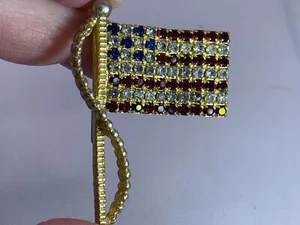 Flagge Amerikanisch USA Strass Vintage Gold Anstecknadel Brosche V-3587* - Bild 1 von 3
