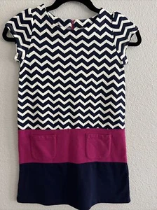 NWOT Gymboree Girls Size 8 Navy Chevron Dress With Pockets Size 8 - Picture 1 of 7
