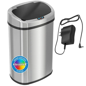 13 Gallon Trash Can w AC Adapter and Odor Filter, Stainless Steel, Slim Large Ca - Picture 1 of 13