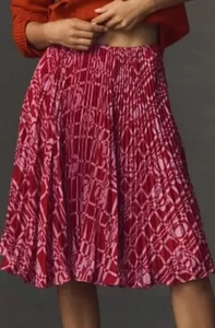 Anthropologie Maeve Skirt The Valerie Pleated Midi Pink Red Preppy Sz 10 NWT - Picture 1 of 15