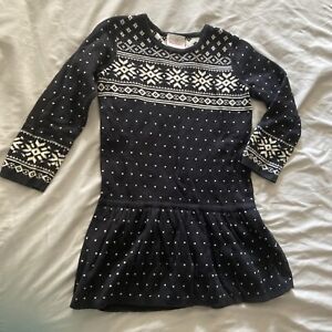 Hanna Andersson Size 110/5 Girls Sweater Dress Black White Dots Long Sleeve