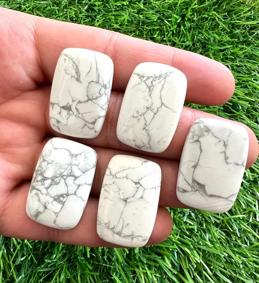 Lote de 5 piezas de cabujón rectangular Howlita blanca natural 20x30 mm para fabricación de joyas Foto 1 de 4