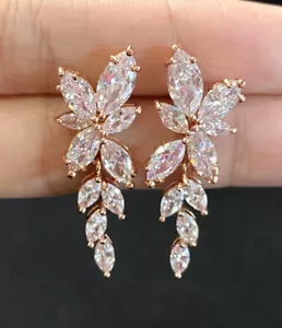 Wedding Earrings Rose Gold Zirconia Earrings,Wedding Jewelry,Engagement,Teardrop - Picture 1 of 5