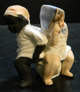 Antique Porcelain Bisque 2 Babies On The Chamber Pot Figure 3"x2.5"x2" Excellent - Picture 1 of 6