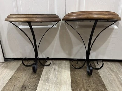 2 Black Wrought Iron & Wood Hanging Wall Shelves Sturdy Heavy in VGC - Image 1 of 4