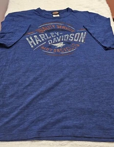 HARLEY DAVIDSON MENS XL NEW BLUE FRONT LOGO ONLY NO DEALER - Picture 1 of 6