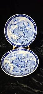 Antique Chinese Quing Dynasty Blue & White Imari Chrysanthemum & Bird Plates Set - Picture 1 of 11