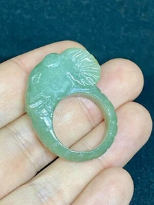 Size US-8 Natural Jadeite A Jade Carving Ring Myanmar Burmese Untreated H723 - Picture 1 of 5
