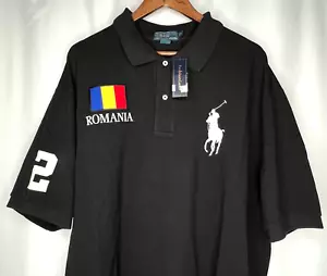 Polo Ralph Lauren Bandera Polo Rumania Parche Camisa Negra #2, Talla 3XB - NUEVO CON ETIQUETAS - Imagen 1 de 10