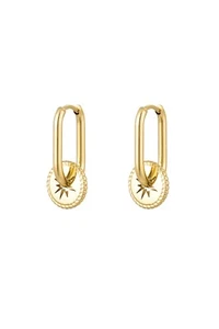 14ct Gold-Plated Oval Hoop Earrings with Star Coin Charm - Picture 1 of 1