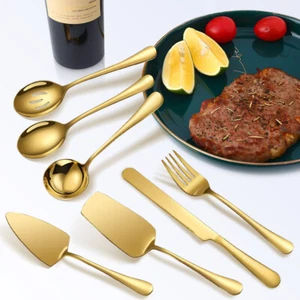 7 Stk Goldbesteck Edelstahlgeschirr Servierset mit Geschenkbox Kuchen Messer - Bild 1 von 12