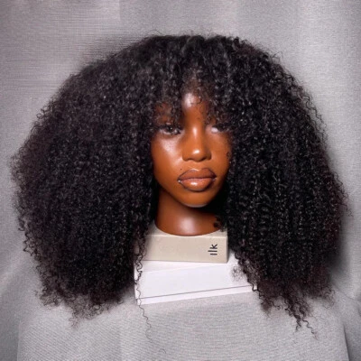Peluca afro rizada brasileña remy cabello humano sin pegamento con flequillo para mujer Foto 1 de 4