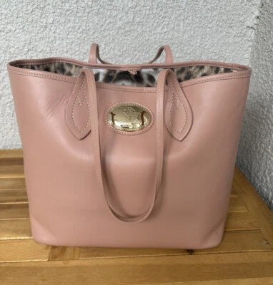 ROBERTO CAVALLI BAG NUDE LEATHER TOTE LEOPARD LINING $1,350 - Image 1 of 4