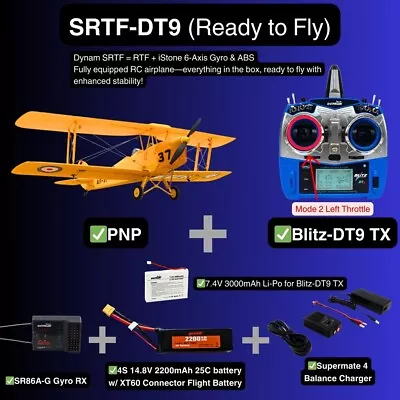 Dynam Tiger Moth DH. Biplano RC 82 V2 amarillo 4S 1,3 m envergadura Foto 1 de 4