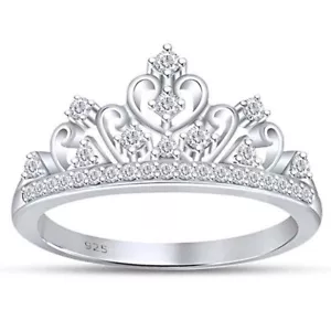 Round Cut White Cubic Zirconia Princess Crown Ring In Sterling Silver $199.95 - Picture 1 of 15