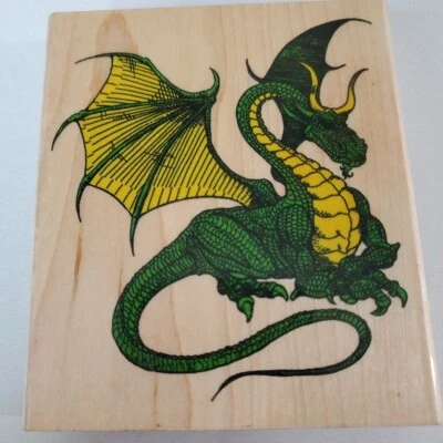 INKADINKADO SITTINGFLYING WINGED DRAGON WOODEN RUBBER STAMP USED COOL FANTASY - Image 1 of 2