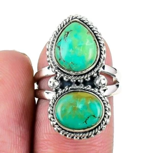 Tibetan Turquoise Stone 925 Sterling Silver Statement Sister Ring Jewelry Size 7 - Picture 1 of 7