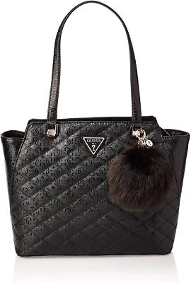 NEW GUESS Women's Astrid Black Glossy Shine Quilted Large Tote Bag Handbag Purse - Image 1 of 4