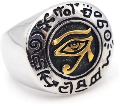 Women's Men's 316L Stainless Steel Egyptian Evil Eye of Horus Ra Ring Size 7-15 - Image 1 of 4