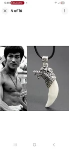 Bruce Lee Dragon Brave Man Wolf Tooth Tibetan Silver Talisman Necklace Pendant - Picture 1 of 2