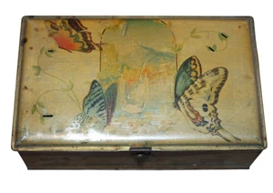 Vintage Artstyle Cioccolato Latta Cerniera Farfalla Tin Art Deco Oro Farfalla Tin - Foto 1 di 9