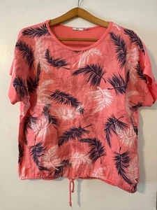 Kaktus Top Womens Linen Blend Made Italy Lagenlook Tropical Beach Boho Coral PM - Picture 1 of 3