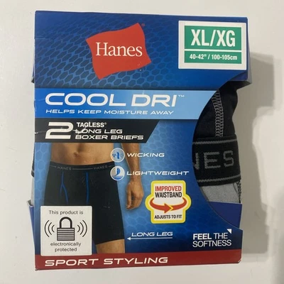 Calzoncillo boxer XL Hanes para hombre fresco seco 2 quilates pierna larga sin etiquetas 40-42”. Negro/Gris 2015 Foto 1 de 4