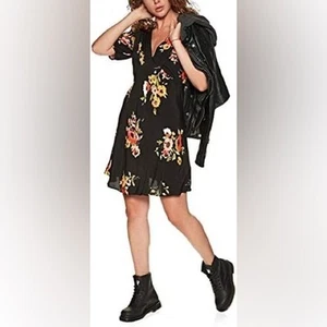 Free People Black Floral Midi Dress Size 0 - Picture 1 of 10