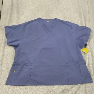 WonderWink 4X Unisex Flex Scrub Top Short Sleeve Blue Medical Style 6016 New - Image 1 of 4