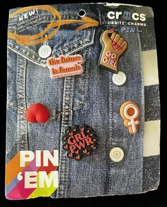 5 Pack Crocs Jibbitz Girl Power Heart Go Girl Pin Backer NEW - Picture 1 of 9