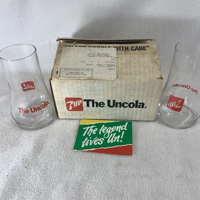 Vintage 1985 7 UP Glass Tumbler The Uncola Upside Lot Of 2 Glasses W/box - Image 1 of 4
