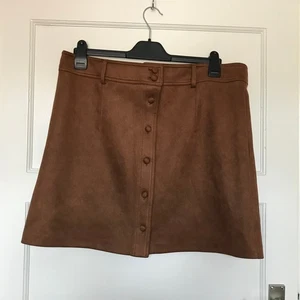 Peacocks Faux Suede Brown Skirt Size 16 Short Mini Button Down A Line Autumn - Picture 1 of 10