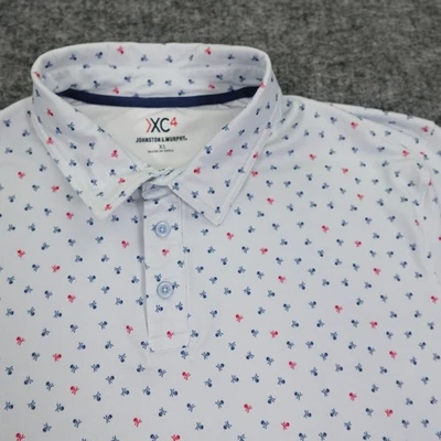 Johnston & Murphy XC4 Polo 衫男式特大号白色蓝色头骨印花高尔夫 — 第 1/4 张图片
