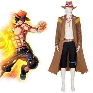 Anime One Piece Ace Cosplay Coat Hat Outfit Costume Halloween Party Suit Prop - Picture 1 of 7