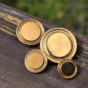 4pc Vintage German Graduated Size Round Black Glass Metallic Old 1950's Buttons - Picture 1 of 5