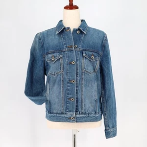 Baldwin Women Blue Medium Wash Denim Stevie Casual Moto Boxy Jacket Size S - Picture 1 of 6