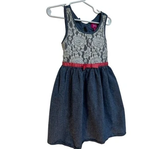Pinky Girls Blue Jean Dress Lace Front Satin Ribbon Tie Size 5 Casual - Picture 1 of 6