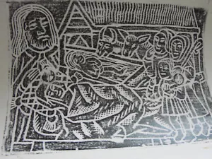 Vintage Krippe Druck Grab Reiben 4,5x6" Matte Weihnachten Jesus Krippe - Bild 1 von 4